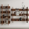 Wooden Multilayer Shelving Units Decorated With Vases Sculptures Books And Artworks For Home Decor