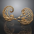 Detailed Golden Organ And Hair Structure With Intricate Mesh Design And Curved Patterns