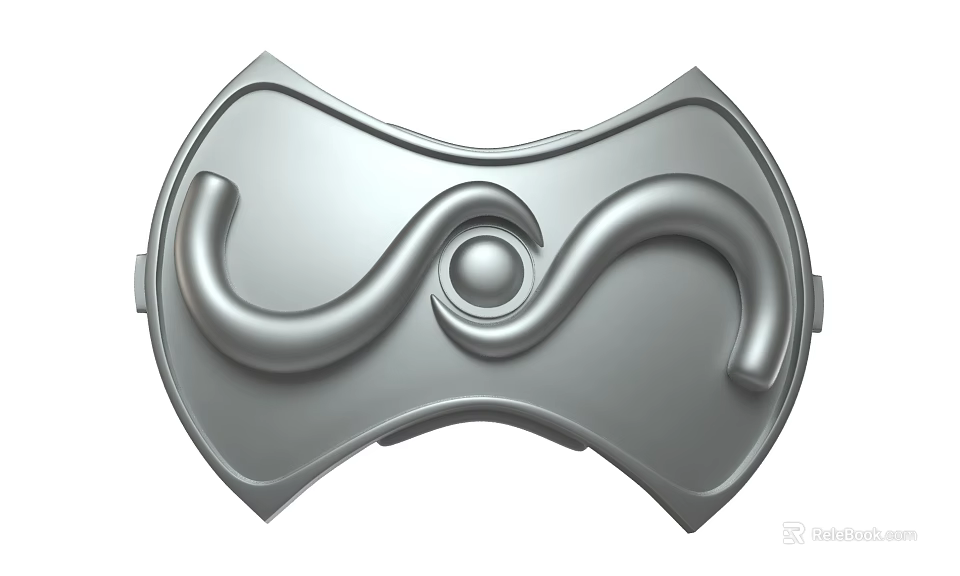 Silver Metallic Defensive Weapon With Symmetrical Wave Shaped Design And Circular Center Decoration 3d model 