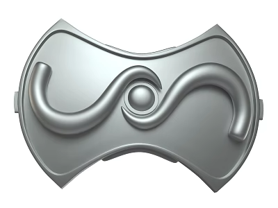 Silver Metallic Defensive Weapon With Symmetrical Wave Shaped Design And Circular Center Decoration 3d model