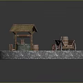 Circular Stone Wall Enclosed Courtyard With Thatched Well Wooden Barrel Cart And Chairs
