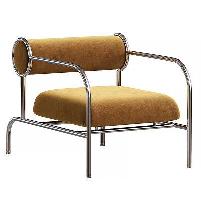 Modern Leisure Chair With Silver Metal Frame Round Armrests And Brown Cushion 3d model