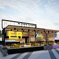 Modern Shipping Container Gastronomy Cafe With Outdoor Seating And Awning Design