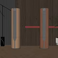 Modern Standing Air Conditioner Fans With Wooden Wall Floor And Potted Plant Design