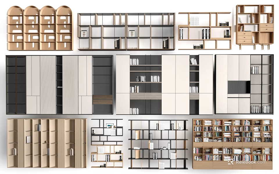 Modern Display Shelves With Multilayer Design Various Materials And Stylish Storage Styles 3d model