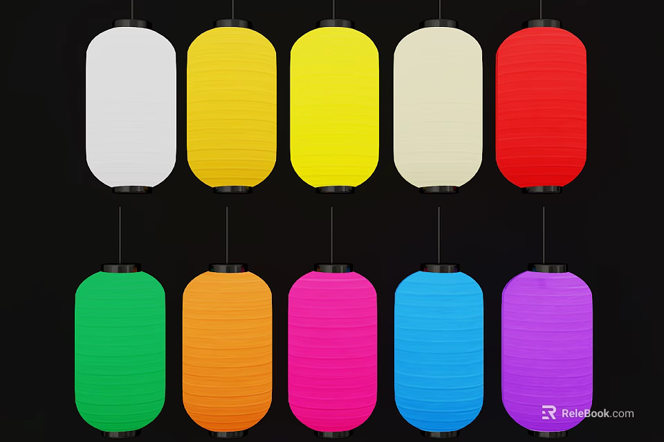 Vibrant Traditional Paper Lanterns in Various Colorful Hues for Festival Decor 3d model 
