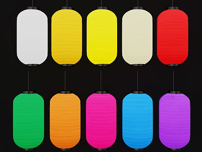 Vibrant Traditional Paper Lanterns in Various Colorful Hues for Festival Decor 3d model