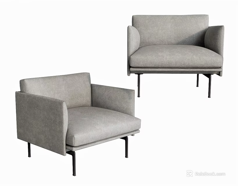 Modern Single Sofa In Gray Fabric With Sleek Armrests And Metal Legs 3d model 