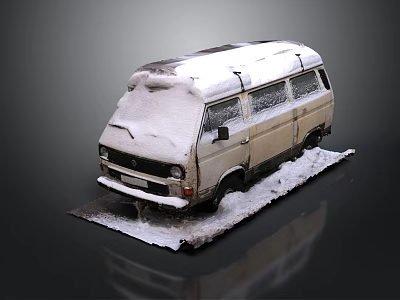 Snow Covered Old Van With Snow Accumulation On Black Background 3d model