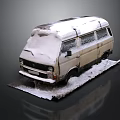 Snow Covered Old Van With Snow Accumulation On Black Background