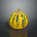 Fresh Yellow And Green Spotted Pumpkin As Seasonal Autumn Vegetable On Dark Background