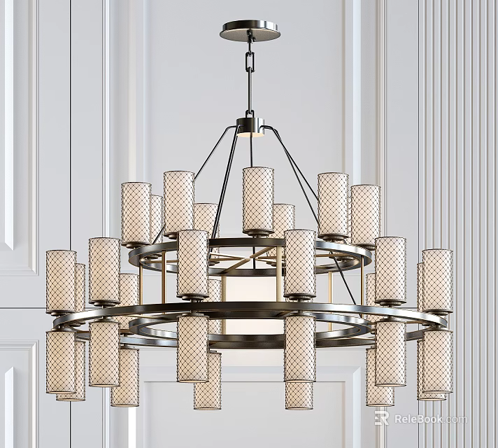 Elegant Modern Multi Tier Chandelier With Patterned Shades And Metal Frame 3d model
