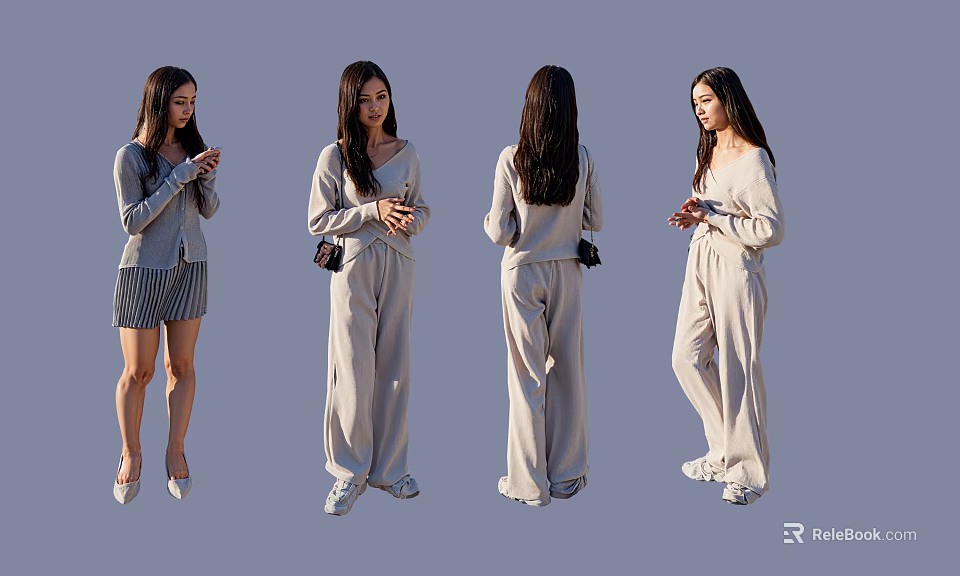 Multiple Women Posing In Different Angles With Casual Stylish Outfits And Accessories 3d model 