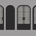 Black Hinged Doors With Arched Top Glass Panels And Paneled Designs For Home