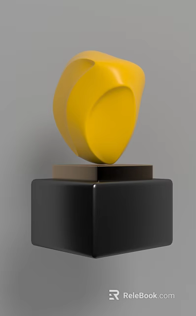 Stylish Yellow Decorative Ornament Set With Black Square Base Design 3d model 