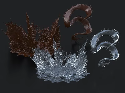 Decorative Ornament Set Featuring Flowing Brown And Transparent Crystal Like Sculptural Forms 3d model