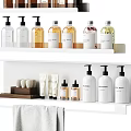 Organized Bathroom Washing Essentials With Storage Shelves Towels Toiletries Bottles And Toilet Paper Holder
