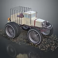 Beige Vintage Truck With Large Wheels And Metal Cage Transport Structure