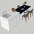 Dining Table Set With Black Table Four Chairs Kitchen Counter Sink And Fruit Bowl 3d model