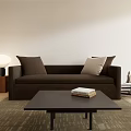 Modern Brown Sectional Sofa with Accent Pillows Side Table Lamp Coffee Table on Area Rug 3d model