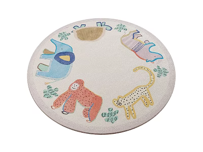 Round Kids Carpet With Playful Animal Patterns And Decorative Details 3d model
