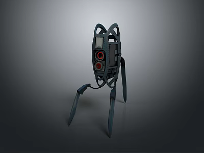 Mechanical Robot Character With Four Slender Legs Red Circular Component And Black Details 3d model