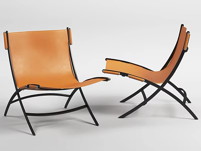 Modern Orange Leather Leisure Chair With Black Metal Frame And Two Pieces 3d model
