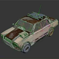 Rusty Beige Old Car With Solar Panels On Roof And Front Device