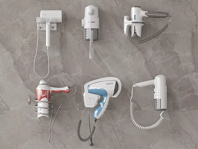 Modern Wall Mounted Daily Electrical Appliances In Red Blue White On Grey Wall 3d model