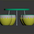 Round Green Dining Table With Four Egg Shaped Yellow And White Stools Modern Smooth Surface
