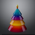 Vibrant Colorful Layered Christmas Tree Shaped Candle With Bright Flame