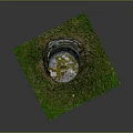 Antique Weathered Stone Pillar With Mossy Top On Green Grass Base