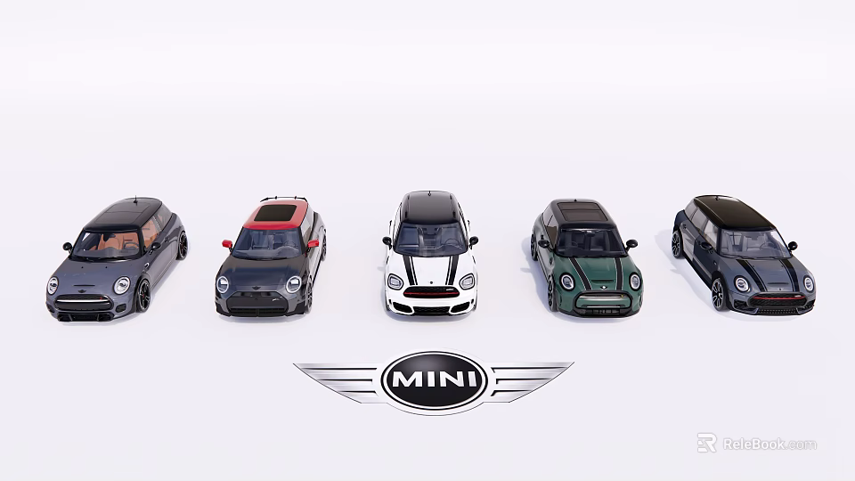 MINI Car Collection Featuring Assorted Models Different Colors And Logo Design 3d model