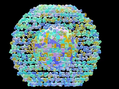 3D Molecular Rendering of Spherical Virus Structure with Colorful Protein Subunits 3d model