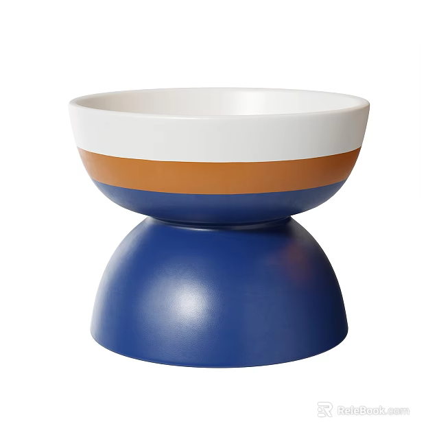 Ceramic Bowl With White Rim Orange Stripe And Blue Pedestal Base Design 3d model 