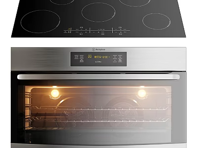 Sleek Modern Kitchen Appliances With Black Induction Cooktop And Stainless Steel Oven 3d model
