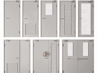 Various Interior Doors With Glass Panels Louvered Sections And Different Handles 3d model