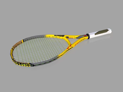 Professional Tennis Racket As Essential Sports Equipment With Yellow Frame Green Strings And White Handle 3d model