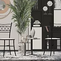 Modern Leisure Chairs With Cross Back Design Green Plant Bookshelf And Decorative Mirror