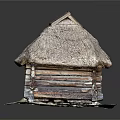 Traditional Log Cabin With Thatched Roof Wooden Walls And Earthen Ground