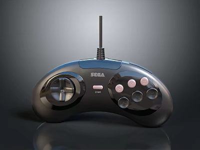 Sega Black Wired Game Controller With Joystick And Circular Buttons Design 3d model