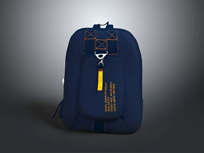 Navy Blue Everyday Backpack With Yellow Tag Buckle And Stitching Details 3d model