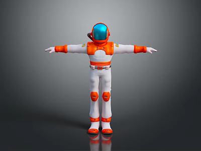 Astronaut In Orange White Spacesuit With Outstretched Arms In Space Theme 3d model