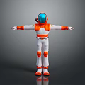 Astronaut In Orange White Spacesuit With Outstretched Arms In Space Theme