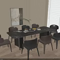 Elegant Modern Dining Table Set With Dark Marble Top And Six Gray Chairs 3d model
