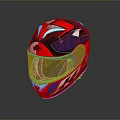 Stylish Red Blue White Motorcycle Helmet with Geometric Patterns and Transparent Visor
