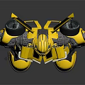 Yellow Black Mechanical Robot Character In Standing Pose With Reflective Surface And Weapon 3d model