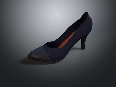 Navy Blue High Heels With Knit Upper Stiletto Heel And Orange Insole 3d model