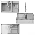 Black Kitchen Sink With Double Bowl Gold Faucet And Wooden Draining Board