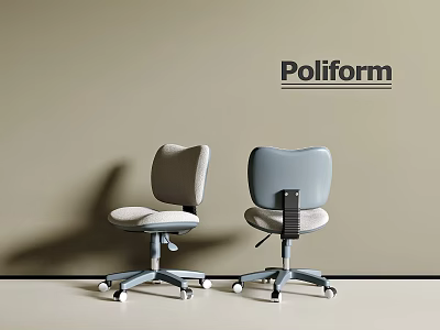 Modern Poliform Single Chairs with Gray Upholstery Rolling Wheels and Backrest Design 3d model